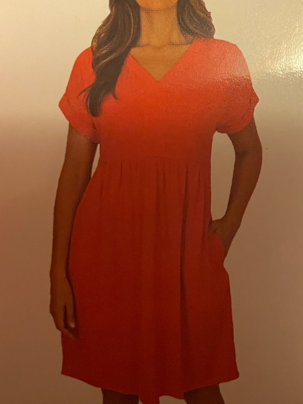Bright Red/Orange Short-Sleeve V-Neck Dress